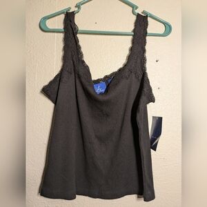 J And H Black Lace Trim Tank Top Size Large
